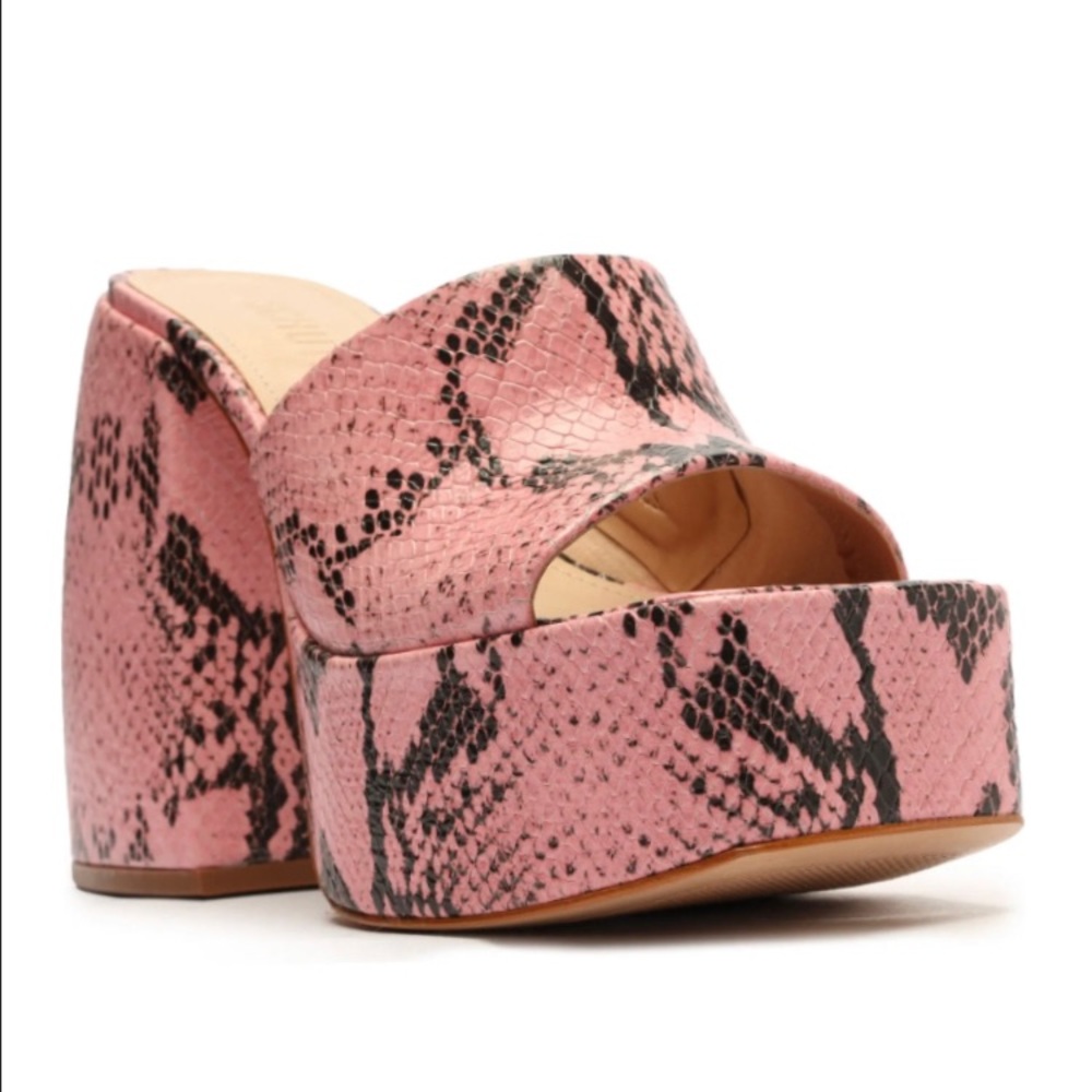 SCHUTZ Pink Snakeskin Platform Block Heel Sandals - Picture 3 of 13